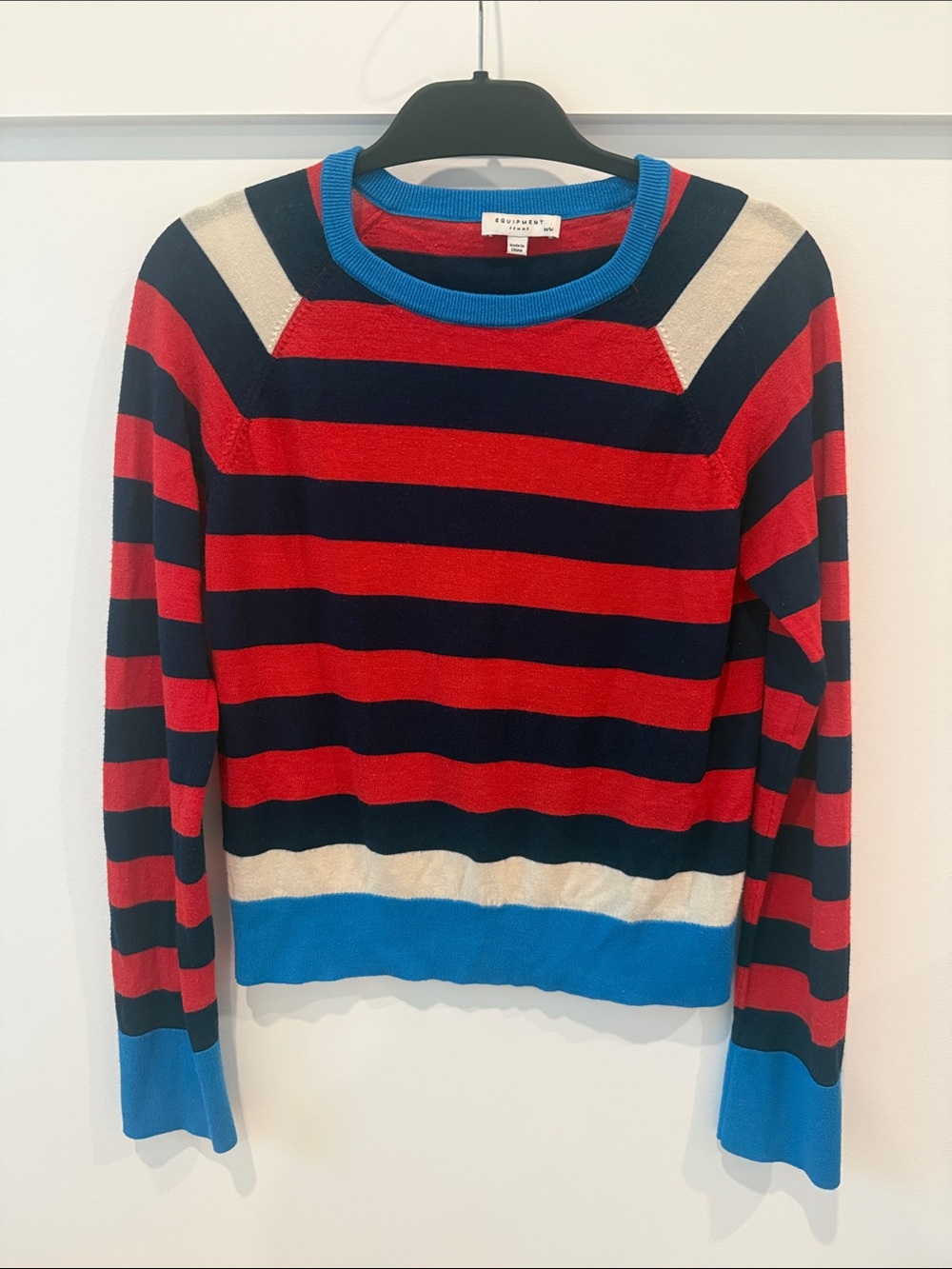 Equipment Striped Crewneck Sweater in Red, Navy, Blue & Cream